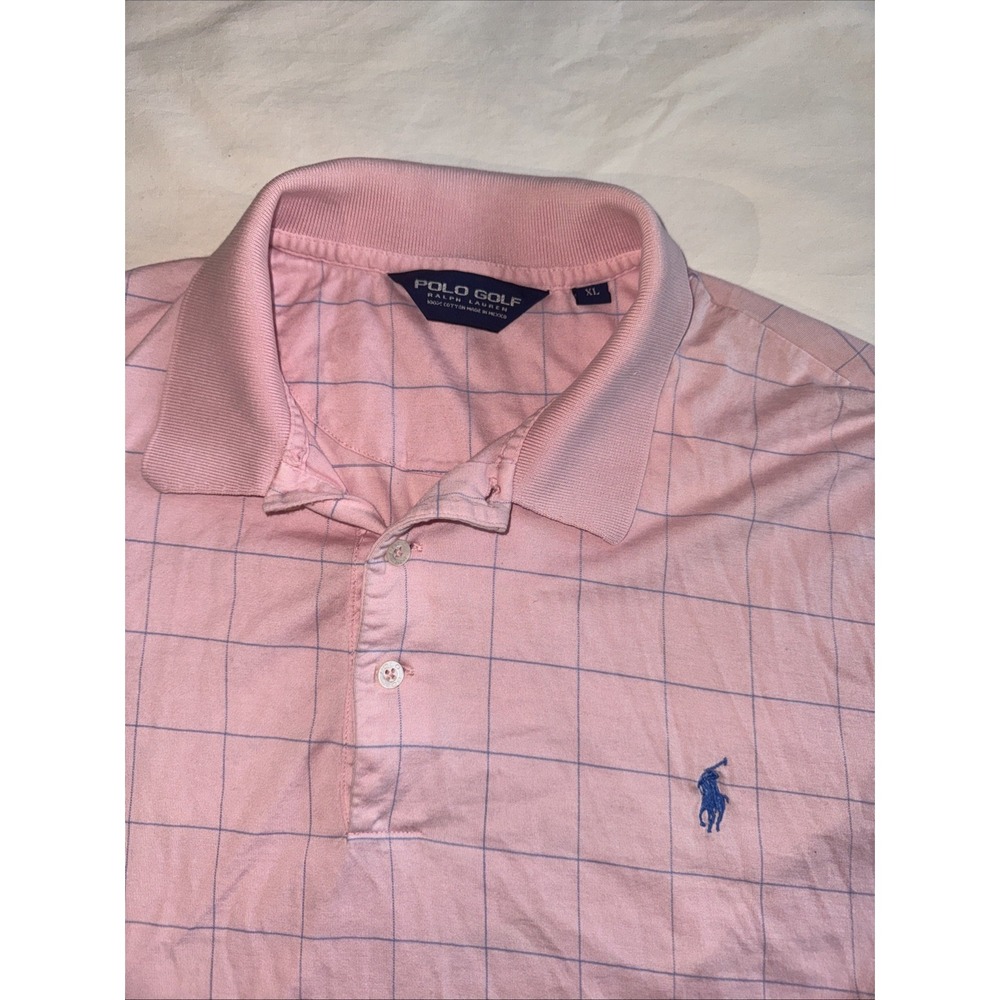Polo‎ Golf Ralph Lauren Shirt Men XL Performance Peach Pink Blue Check